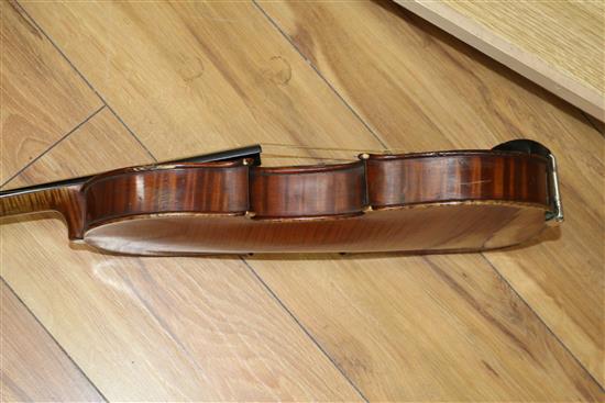 A 19th century violin by Louis Jolly, with bow cased Length 62cm